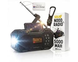 Noodradio Solar Opwindbaar - FM / AM Nood Radio - 5000 mAh Powerbank Zonneenergie - Bouwradio Speaker - Badkamer Radio - Noodpakket