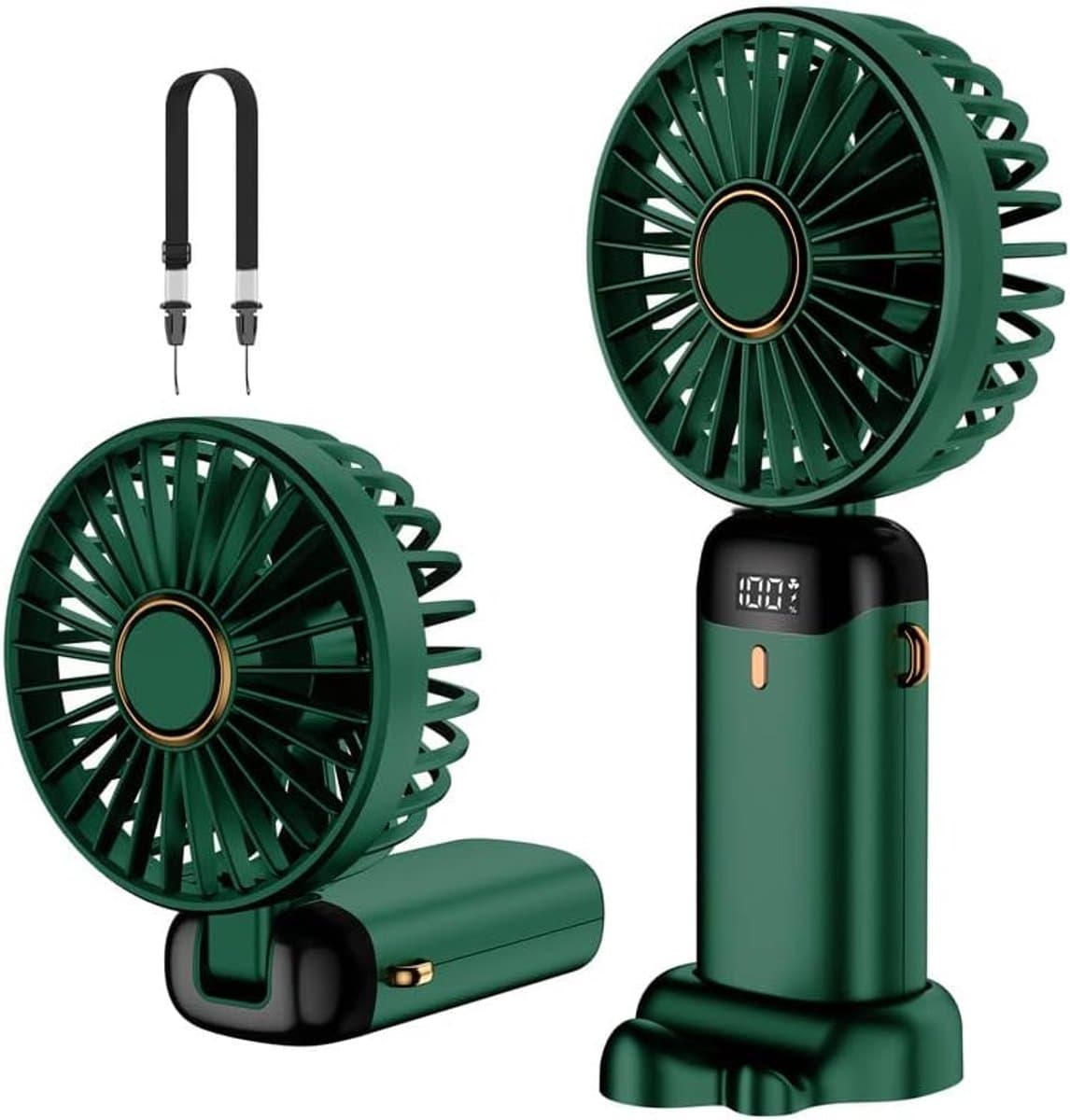 Draagbare ventilator, mini USB oplaadbare draagbare ventilator, kleine zakventilator met 5 snelheden en voet, 4200 mAh batterij, opvouwbare bureauventilator voor kantoor en buitengebruik — afbeelding 1