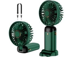 Draagbare ventilator, mini USB oplaadbare draagbare ventilator, kleine zakventilator met 5 snelheden en voet, 4200 mAh batterij, opvouwbare bureauventilator voor kantoor en buitengebruik