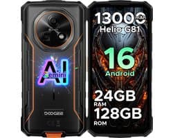 DOGEE Fire 5 Pro 4G - Rugged Smartphone - 13000 mAh/18W - Android 16 - 13MP+8MP - 24GB ROM+128GB ROM/(2TB/TF) - Gemini AI - 6,6inch HD+ 90Hz - MediaTek Helio G81 - NFC- Face ID - Vingerafdruk - IP68 - Oranje