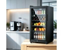 Vrijstaande Drankkoelkast Zwart 118L met apart vriesvak geschikt voor 100 blikjes drank Koelkast voor thuis/kantoor afmetingen 45 x 45.2 x 84 cm