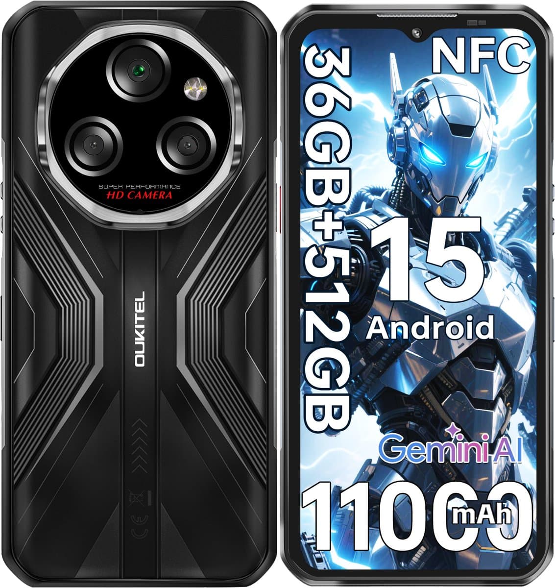 OUKITEL WP55S Smartphone 5G-36 RAM-512 ROM-11000 mAh batterij-6.6 inch HD scherm-64MP camera-NFC-Android15 — afbeelding 1