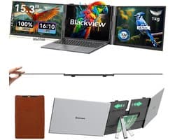 Blackview DCM8 15.3" Dubbele Draagbare Monitor – 100% sRGB – Extra Laptopscherm 13-17.3" – Uitbreidingsscherm – Plug & Play – Geschikt voor PC, Laptop, Xbox, PS3/4/5, Switch – Grijs