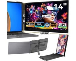 Blackview SCM6 - Draagbare Externe Monitor - 14 Inch IPS Full HD TÜV Blauwlichtfilter 100% PD Opladen - 4,5mm Dun 600g Lichtgewicht Plug & Play Laptop Uitbreidingsscherm 13-17,3 Inch - 3x USB-C Poorten inclusief kabels en beschermhoes ,Grijs