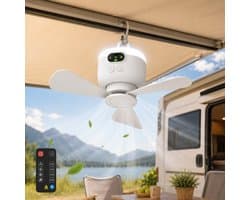 Lapamax Oplaadbare Hangventilator met Lamp - 8.000 mAh - 4 Snelheden - Afstandsbediening en Timer - Campingventilator voor Tent en Camper - Grijs - Ø 27 cm