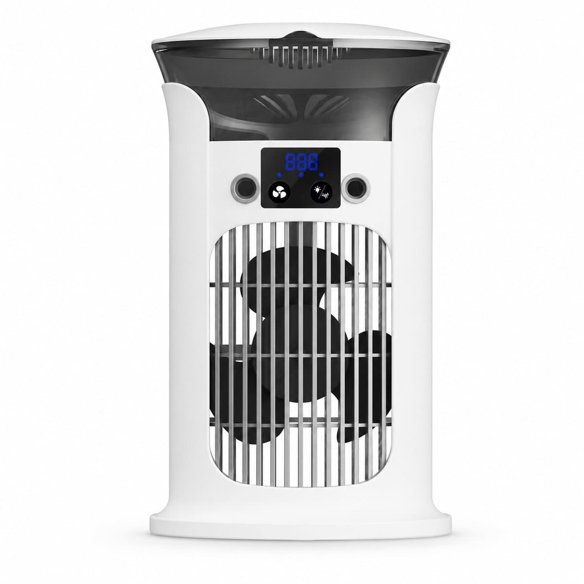 Mini Mobiele Aircooler 4 in 1 - Draagbare Luchtkoeler met 3 Snelheden - Luchtbevochtiger & Nachtlampje - Voor Kantoor, Slaapkamer en Camping - 880ml Watertank-Wit — afbeelding 1