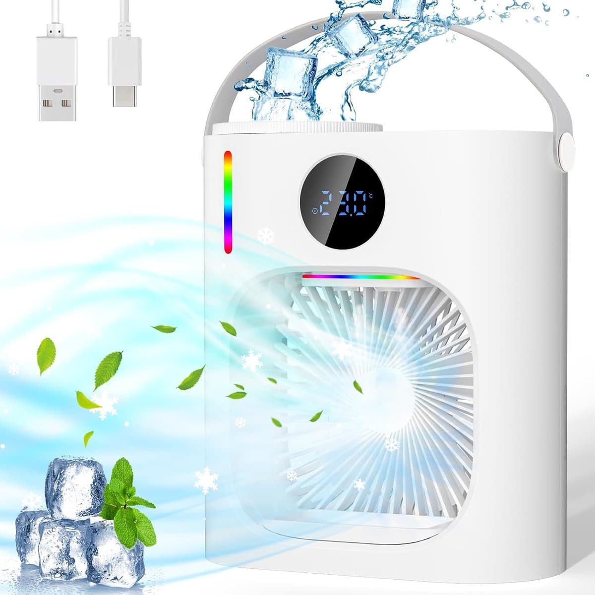 Mini Aircooler 4-in-1 – Draagbare Luchtkoeler met Verneveling, Ventilator, Luchtbevochtiger en Nachtlamp – 900 ml — afbeelding 1