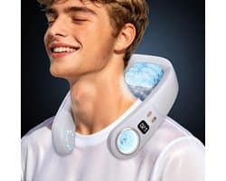 Nekventilator met TEC Koeling 4000mAh – Draagbare Bladloze Halsventilator met Halfgeleider Koeltechnologie, 3 Snelheden, LED Display en Sfeerverlichting – USB Oplaadbaar Wit