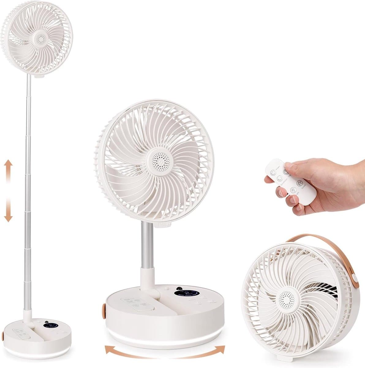 LISM - 10000mAh draagbare zwenkventilator, opvouwbare oplaadbare staande ventilator, 4 snelheden, aromadiffuser, drielaags nachtlampje, stille warmteafvoer, Geschikt voor kamperen, reizen, kantoor en slaapkamer. — afbeelding 1