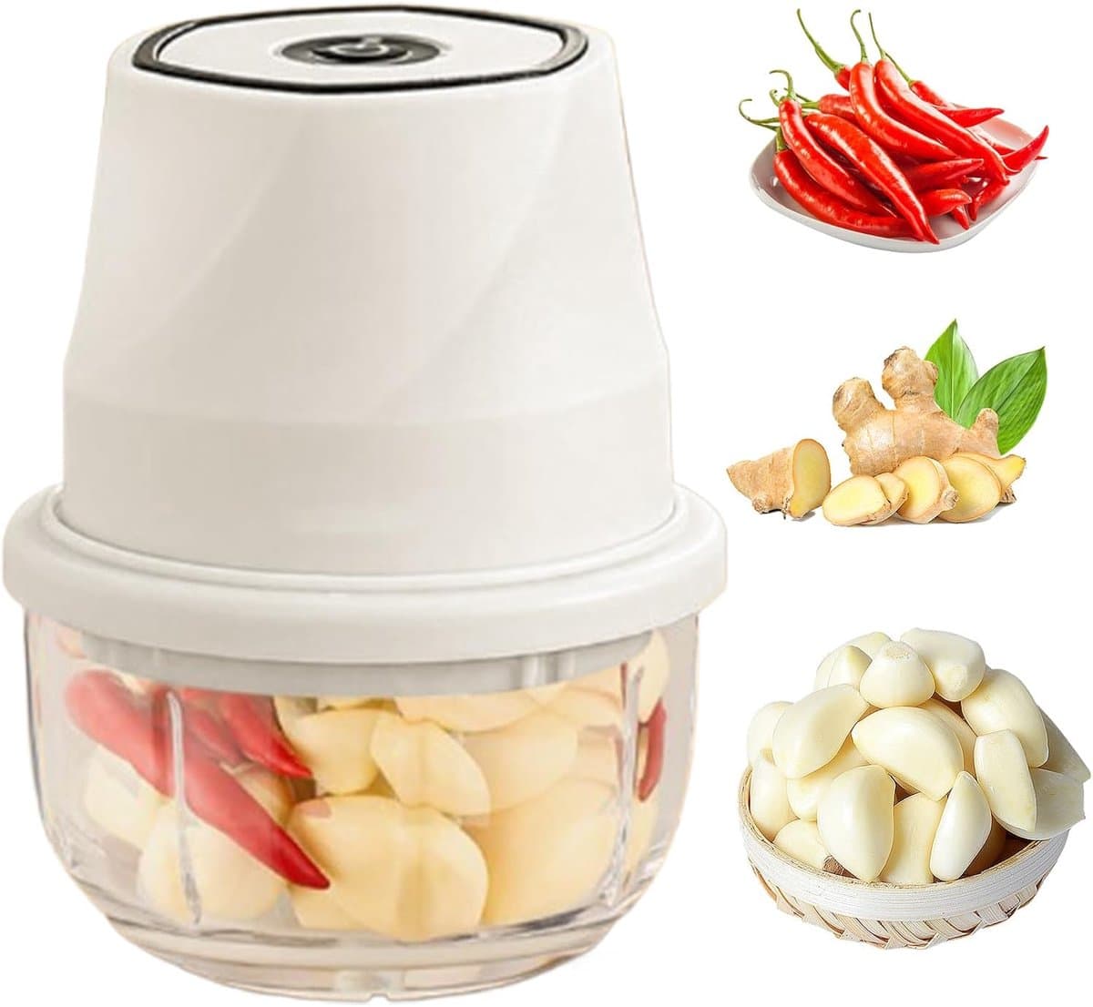 Elektrische Chopper - Keukenmachine Mini - Snel Ingrediënten Snijden - Glazen Container - 350 ml Inhoud - Zilver — afbeelding 1