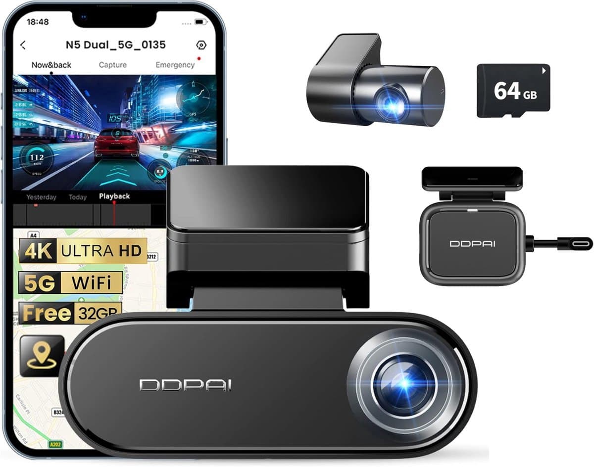 Dashcam met Radar voor Auto met Camera Voor en Achter - 4K Beeld - GPS - Continue Opname - DDPAI N5 DUAL — afbeelding 1