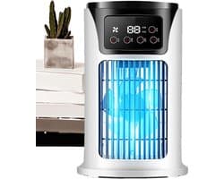 Mobiele Airco en Mini Luchtkoeler - Kleine Aircooler met Krachtige Ventilator - Fluisterstille Tafelventilator en Persoonlijke Airco voor Slaapkamer, Thuiskantoor en Bureau - Compacte Moeraskoeler voor Camping - Wit