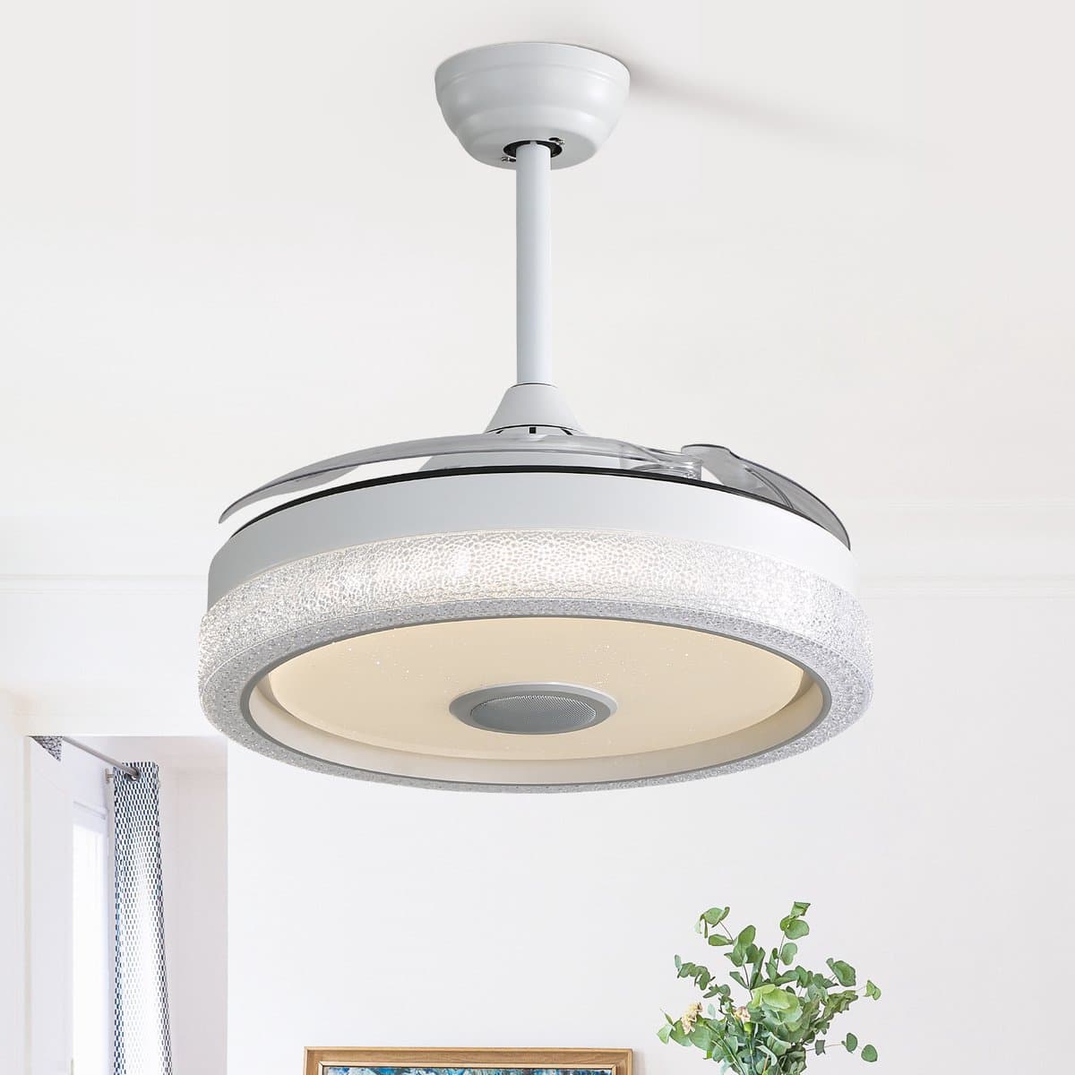 KOMHTOM - Plafondventilator - 42 inch - Meerkleurige 32W LED-verlichting - 3 kleurtemperatuurstanden en RGB - 3 ABS-bladen - DC-motor — afbeelding 1