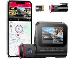 SnelShoppen - V630 Dashcam 4K + 1080p + 1080p, Mini Auto Camera met 2.4 Inch IPS, GPS, 24 Uur Parkeerbescherming, Ultra Nachtzicht en 170° Hoek