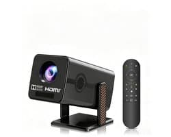 Mini Beamer 1080P Full HD - Android TV Projector - 4K Ondersteuning - WiFi 6 - Bluetooth 5.2 – Automatische Keystonecorrectie – Draagbaar ontwerp – Thuisbioscoop – 25,8 x 13,8 x 14,6 cm - 1 stuk - Zwart
