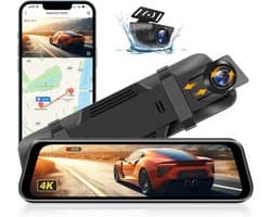 SnelShoppen - 4K Dashcam met WiFi 10 Inch Spiegel, Achteruitrijcamera, 170° Groothoek, Nachtzicht, G-Sensor, Auto Spiegel voor Veiligheid en Bewaking