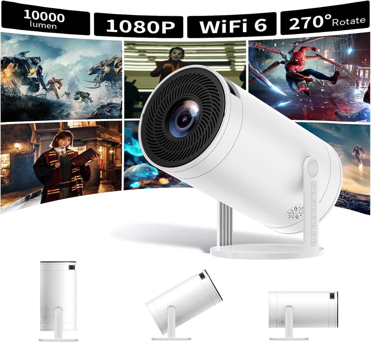 SnelShoppen - Mini Beamer Projector met Wifi en Bluetooth, 4K Full HD, Draagbare Filmbeamer voor Outdoor, Camping, Home Theater, Verstelbare Standaard — afbeelding 1