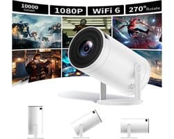 SnelShoppen - Mini Beamer Projector met Wifi en Bluetooth, 4K Full HD, Draagbare Filmbeamer voor Outdoor, Camping, Home Theater, Verstelbare Standaard