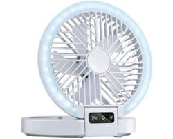 Lifetime Air Tafelventilator Oplaadbaar - Mini USB Ventilator 1200mAh - 5 Snelheden En LED Display - 21x20,5x23cm - Wit