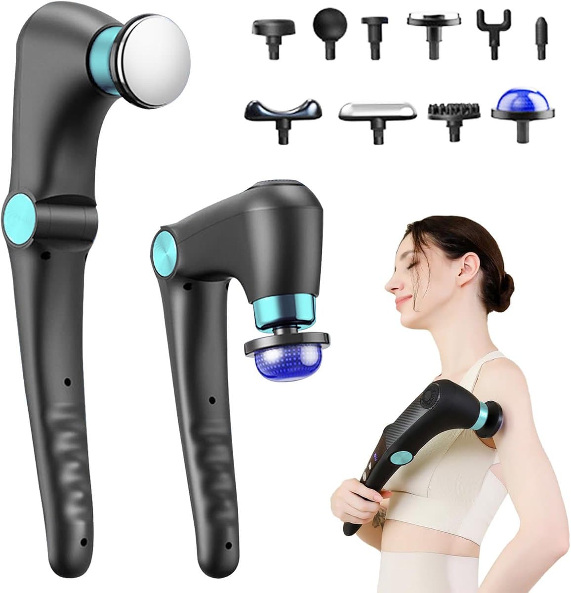 Opvouwbaar Massagepistool Voor Diepe Weefselmassage Met 10 Opzetstukken En Warmtefunctie - Oplaadbare 1500 mAh Batterij Fluisterstil Ergonomische Handgreep - Verlichting Van Spierpijn in Het Hele Lichaam — afbeelding 1