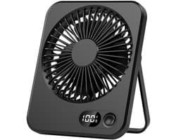Handventilator - Tafelventilator - Draagbaar - Met LED-display - USB-oplaadbaar - Met inklapbare standaard - Geschikt voor thuis, kantoor, slaapkamer en op reis - Zwart