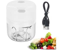 Elektrische Keuken Chopper - Mini Mixer - Snel Ingrediënten Snijden - Oplaadbaar Via USB - 250ml Capaciteit - Wit
