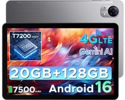 DOOGEE Tab G5 - Tablet - 20GB + 128GB (2TB TF) - 4G LTE - Android 16 - 10 inth 120Hz IPS HD - Unisoc T7200 - 7500mAh - 2 Lautsprecher - Widevine L1 - Face ID - GPS - Grijs