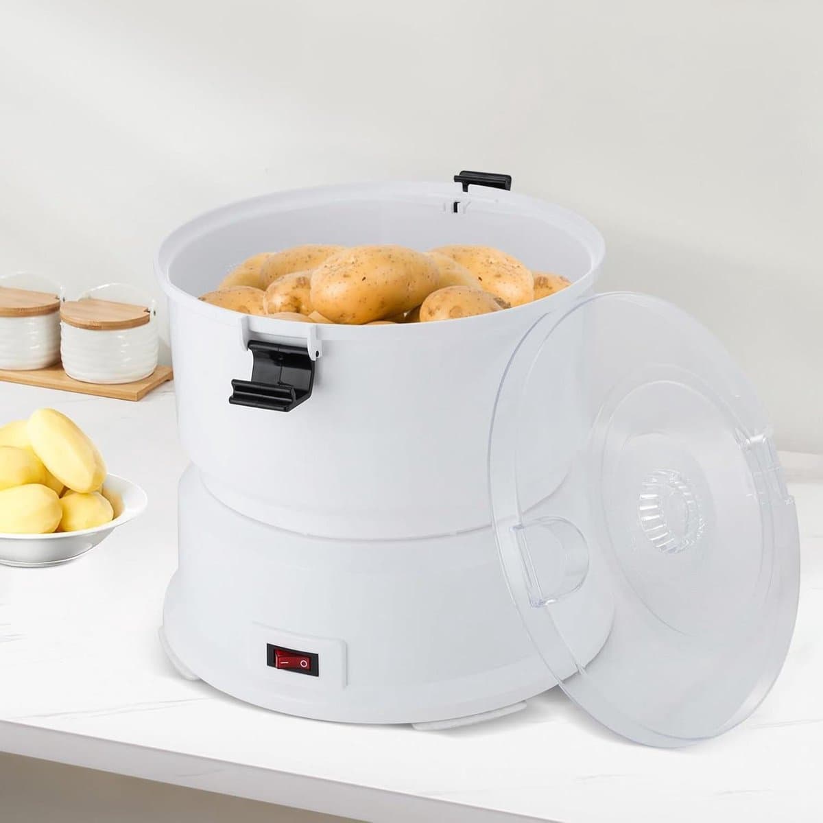 Elektrische Aardappelschiller - Keukenmachine Groente - Snel Groenten Schillen - Krachtige Koperen Motor - 0.8 kg Capaciteit - Wit — afbeelding 1