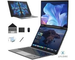 14" + 14" Dual-Screen Yoga Laptop 360° Flipbaar, Intel N100, 32GB RAM, 1TB SSD, Dual Touch & Handschrift, 2.2K IPS 100% sRGB, Aluminium Behuizing, Windows 11