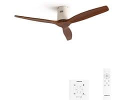CREATE - Plafondventilator silent 100% hout 40W (Ø112cm) - Geen licht - Controller voor wandmontage + Afstandsbediening - 6 snelheden - Programmeerbaar - WIND CALM NATURAL WOOD