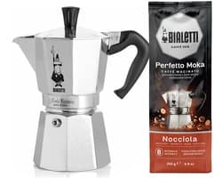 Bialetti Moka Express 2 kops + Bialetti Hazelnoot gemalen koffie 250gr
