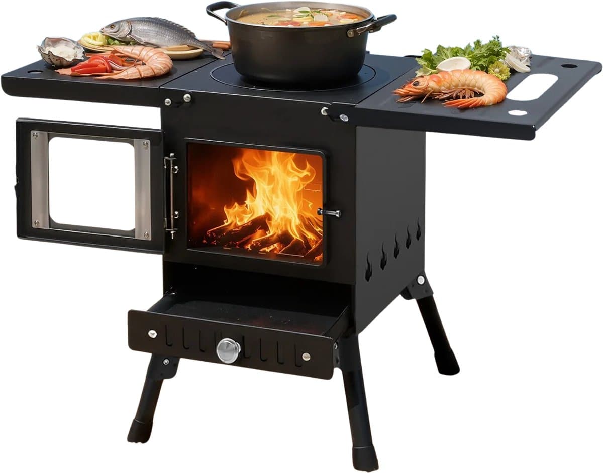 Emvae Camping Houtkachel - Camping kachel - Opvouwbare camping bbq - Verstelbare Hoogte - Zwart — afbeelding 1