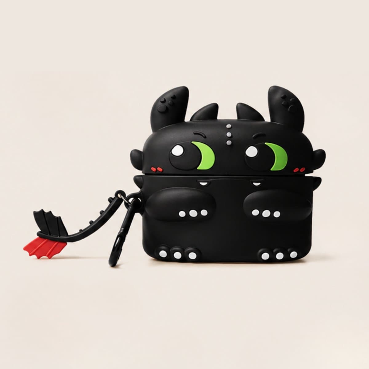 Zwarte Draak AirPods Pro 4 Case – Schattige Silicone Beschermhoes met Karabijnhaak, Shockproof AirPods Hoesje, Kawaii Dragon Case voor AirPods Pro 4, Anti-Val & Krasbestendig, Zwart — afbeelding 1