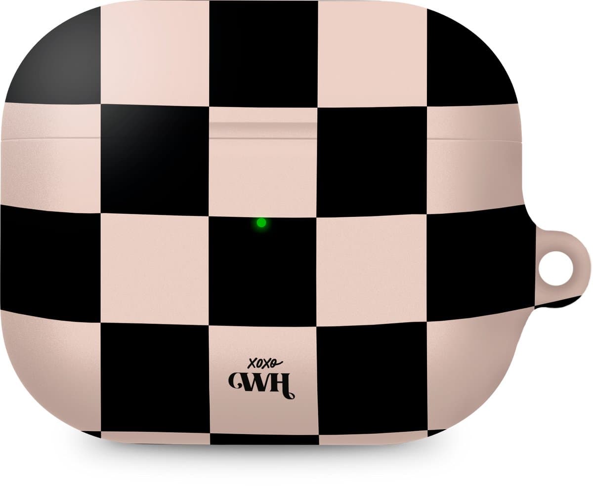xoxo Wildhearts hoesje geschikt voor Airpods Pro 1 / Pro 2 - Block Me - Ook als telefoonhoesje verkrijgbaar - schokbestendige case geschikt voor Airpod Pro (2) - koptelefoon case - Geruit / geblokt hoesje - Kleurrijke case - zwart / beige / crème — afbeelding 1