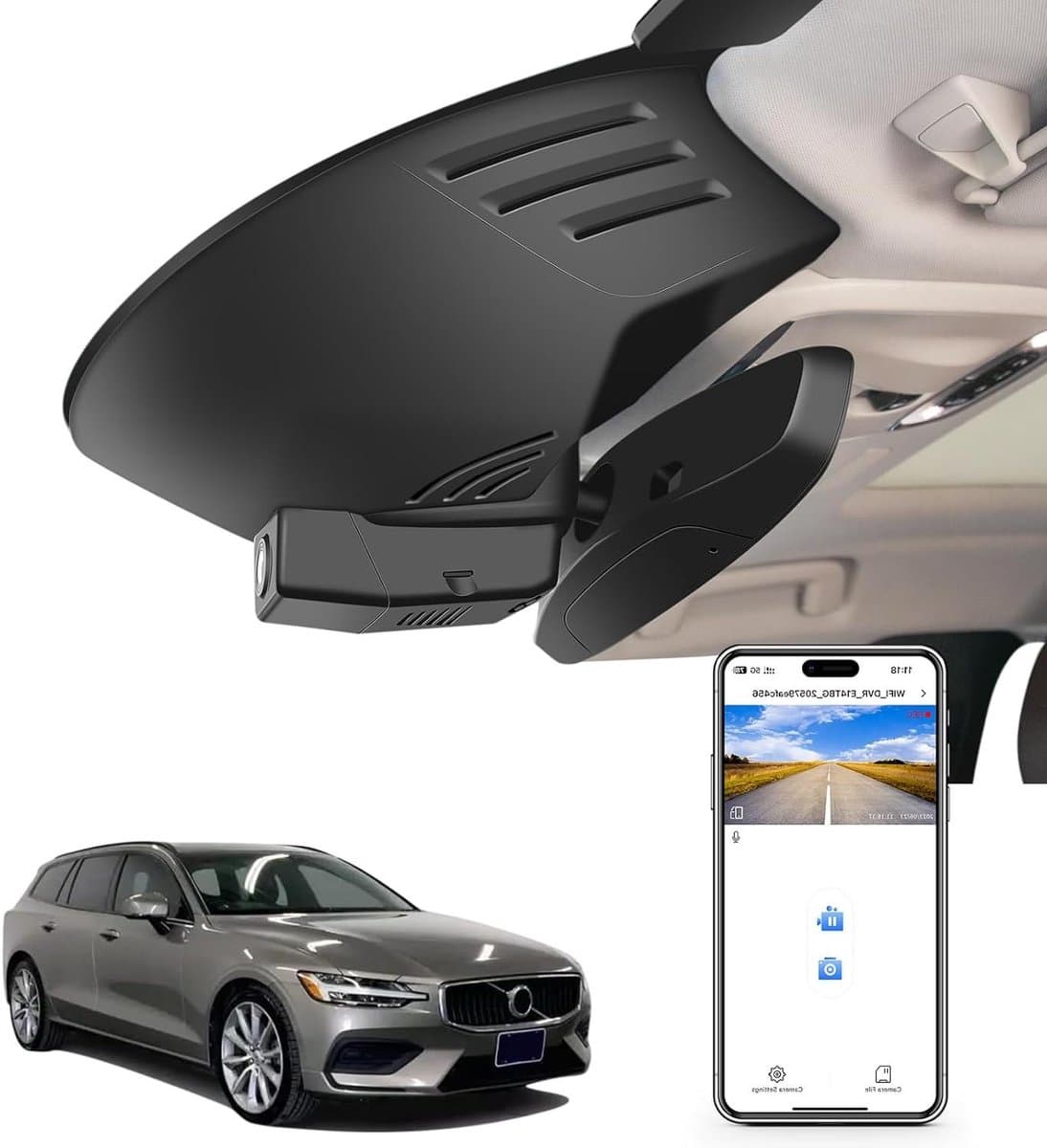 Dashcam Auto - Autocamera Rijcamera - Veilig Rijden Vastleggen - Op Maat Volvo S60 V60 - 4K UHD 2160P - Zwart — afbeelding 1