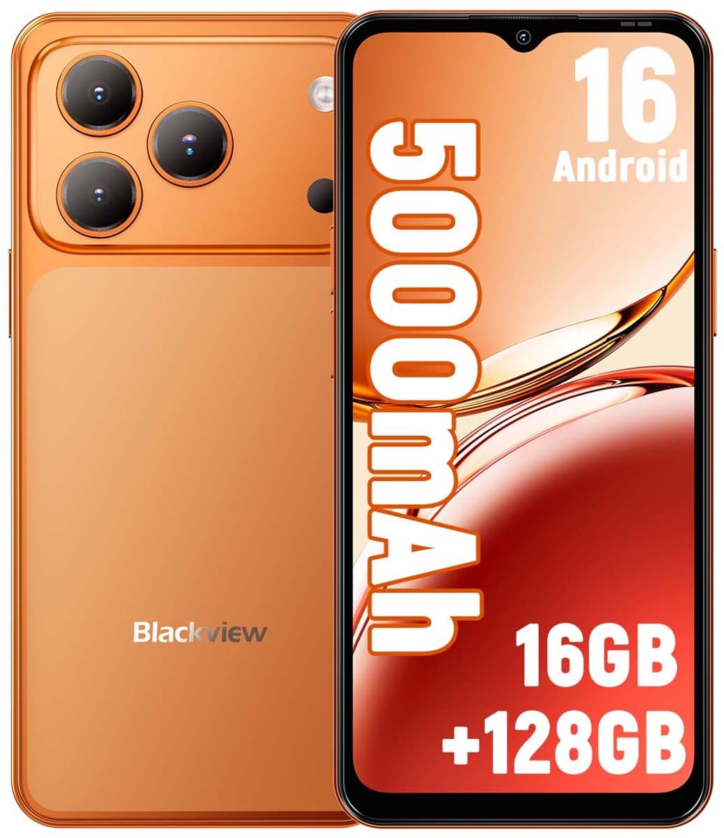 Blackview WAVE 7C Smartphone 4G - 16GB RAM - 128GB ROM - 6,56 inch - Android 16 Telefoon - 5000 mAh - Dual SIM - GPS - OTG - Oranje — afbeelding 1