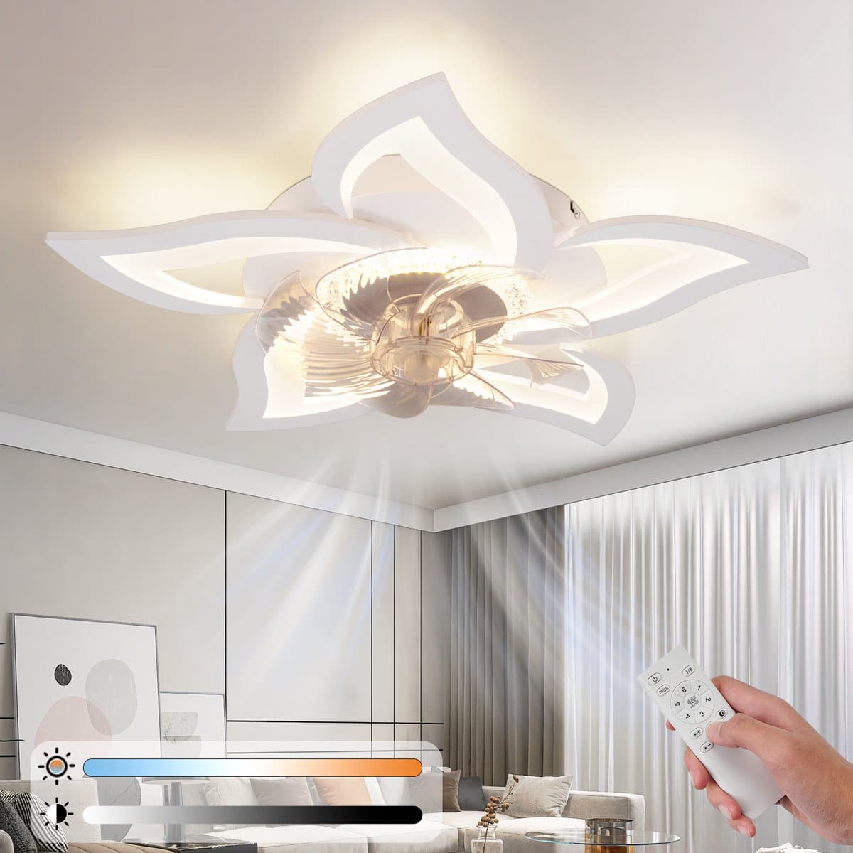 NETTLIFE Plafondventilator met Verlichting - Wit - LED 48W - Stille Plafondlamp met ventilator - Dimbaar 3000K-6500K met afstandsbediening - Timer - 6 standen Ventilator - Slaapkamer plafondlamp - voor woonkamer | Eetkamer — afbeelding 1
