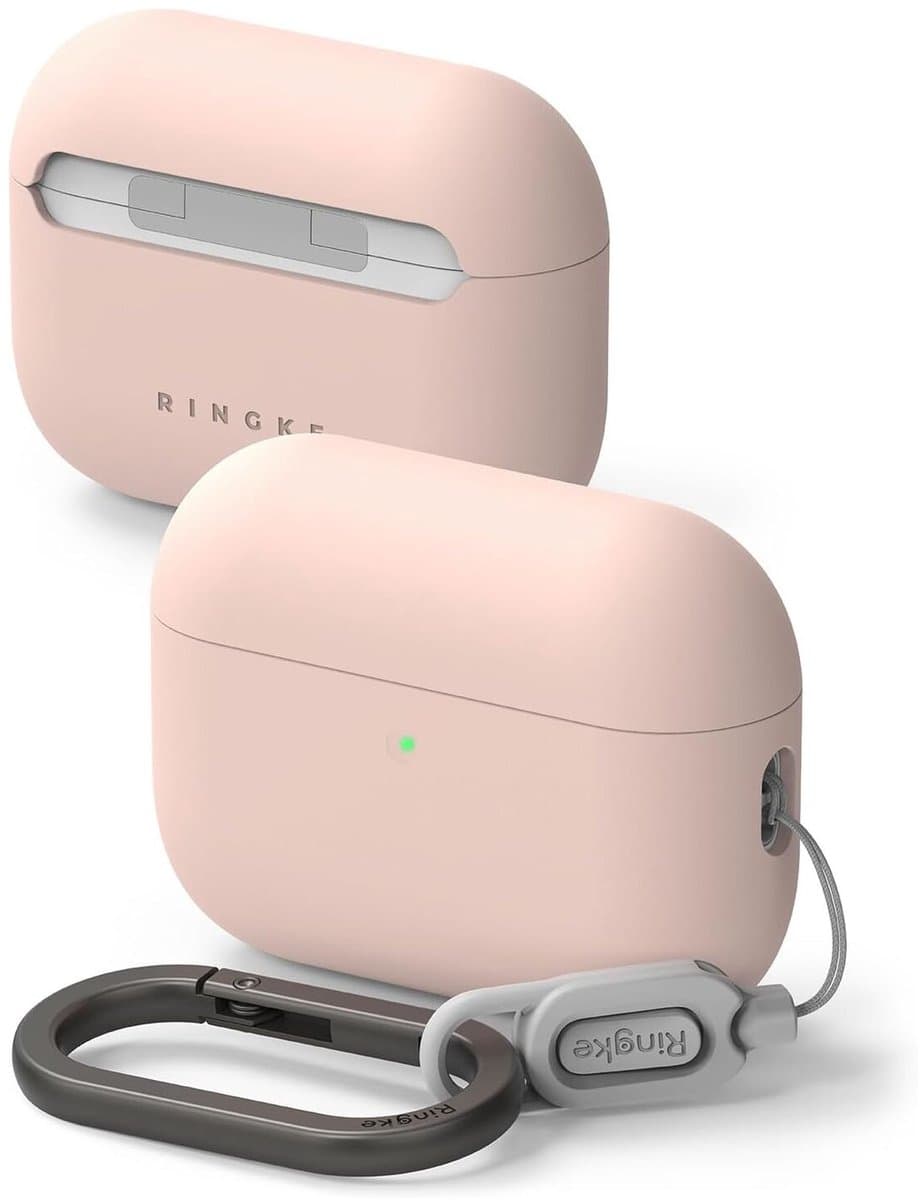 Ringke Silicone Hoesje Geschikt voor Apple AirPods Pro 3 - Siliconen Cover - Karabijnhaak - Case Roze — afbeelding 1
