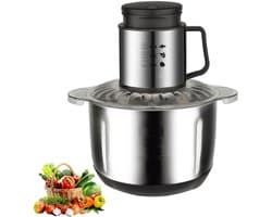 Elektrische Mini Hakmolen - Keukenmachine Blender - Efficiënt Koken - 6 Dubbele Messen - 5 Liter Kom - Zilver