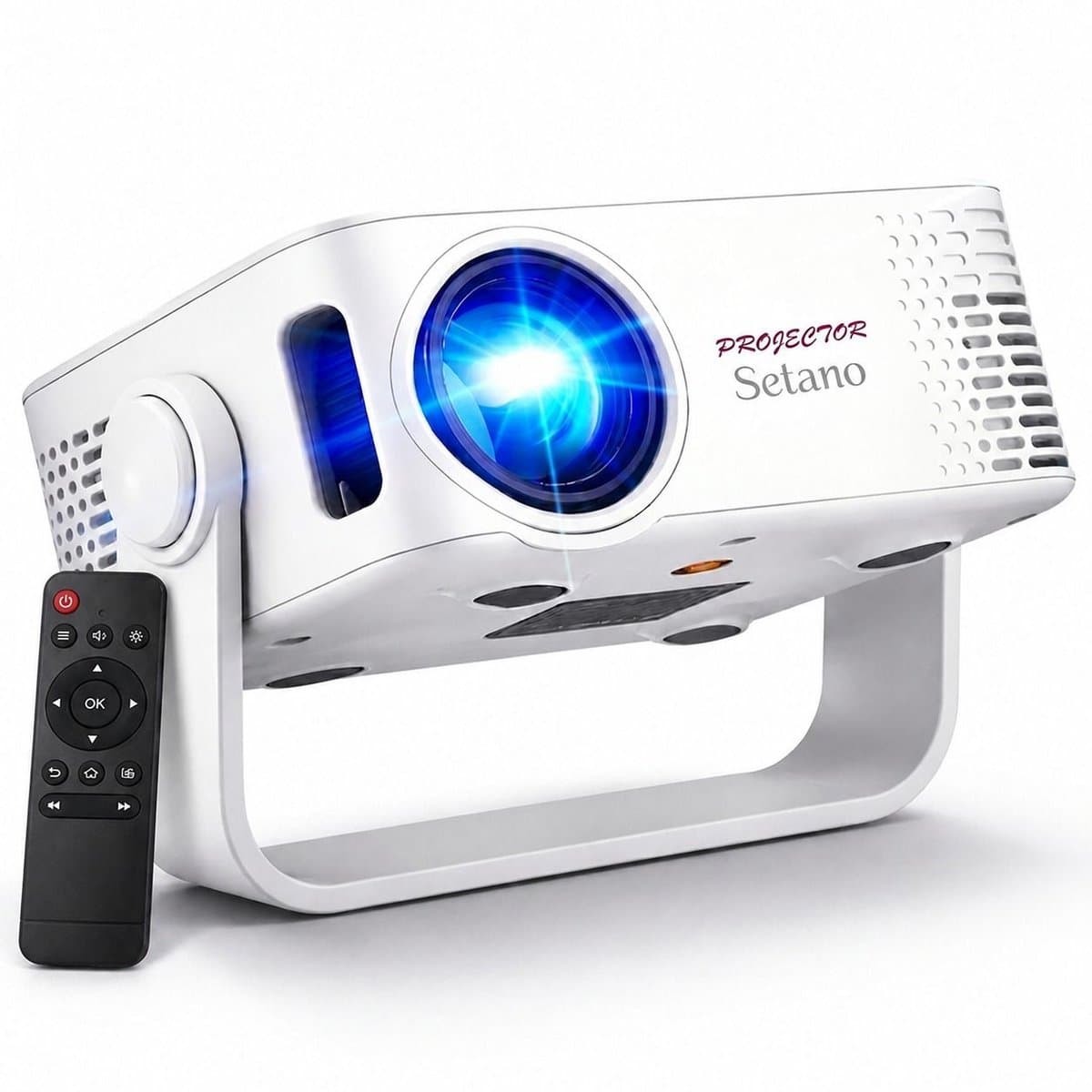 Setano Mini Beamer – WiFi & Bluetooth – Incl. Afstandsbediening – Ideaal voor WK 2026 – 4K Support – Beamer – Voor iOS & Android – Draagbaar & Compact – Thuisbioscoop – Wit — afbeelding 1