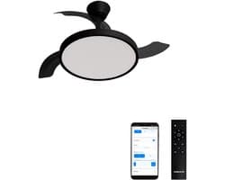 CREATE - Plafondventilator 40W stil met intrekbare bladen met licht - Ø91cm - Zwart - WIFI + fstandsbediening - WIND CLEAR STUDIO