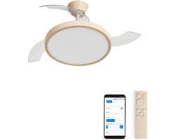 CREATE - Plafondventilator 40W stil met intrekbare bladen met licht - Ø108cm - Zand - WIFI + afstandsbediening - WIND CLEAR STUDIO