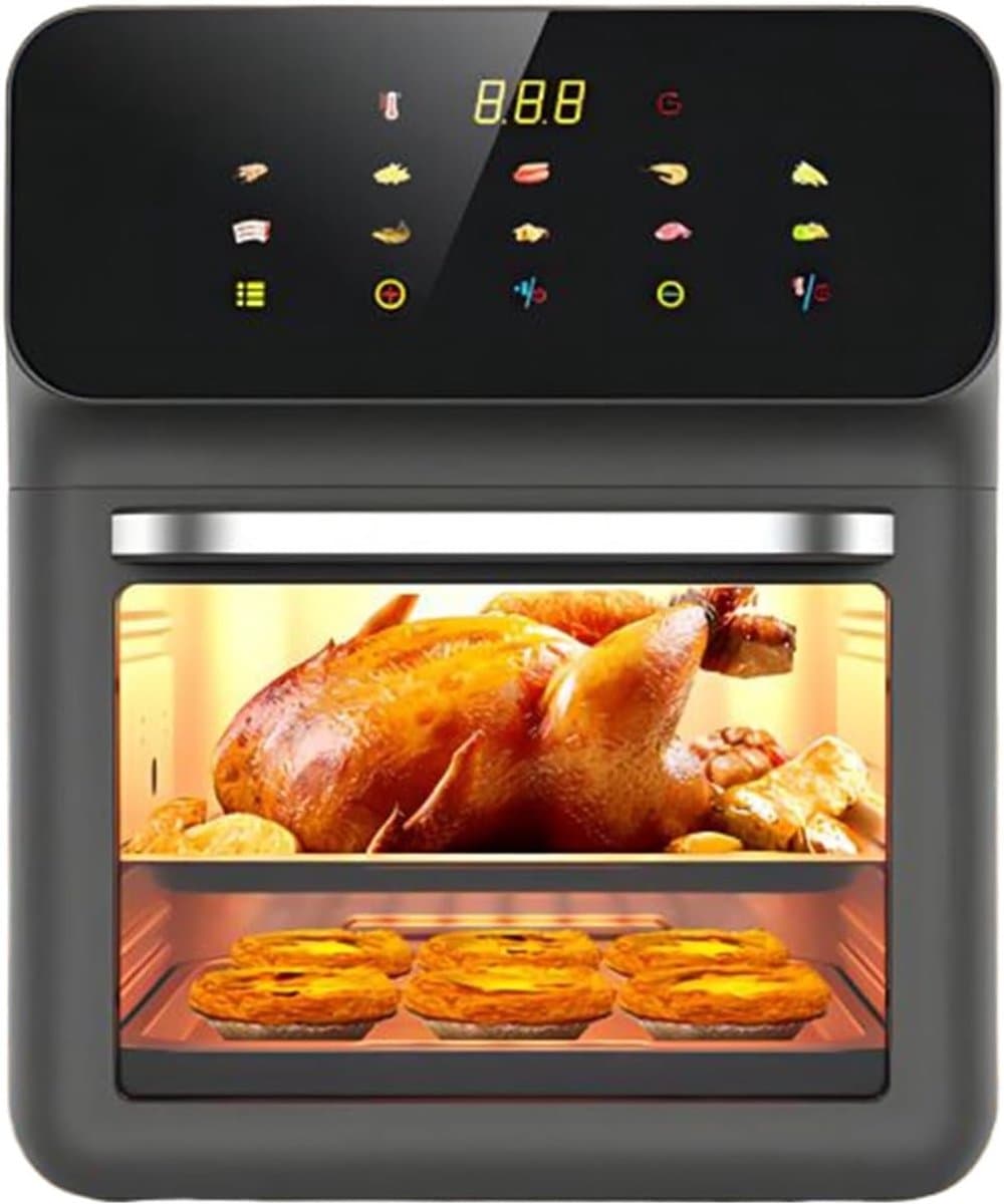Airfryer met 2 niveaus - Heteluchtoven - Familie maaltijden - Draaibare mand - 15 liter inhoud - Zwart — afbeelding 1