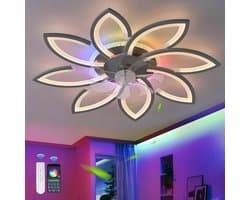 8 Bloem Ventilator Lamp - RGB 12 Kleuren - Zwart - Moderne Plafondlamp Ventilator - 6 Standen - Wit - Dimbaar - Plafondventilator