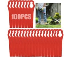 Sander Shop 100 stuks kunststof grastrimmermessen, draadloze strimmer-messen 83 mm grasmaaier snijbladen tuinmaaier vervangende messen voor Terratek Einhell grasstrimmer-rood