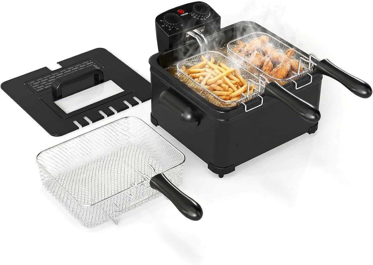 Elektrische Friteuse - Vetvrije Frituurpan - Familie Frituren - Dubbele Olie Mand - 5 Liter Capaciteit - Zwart — afbeelding 1
