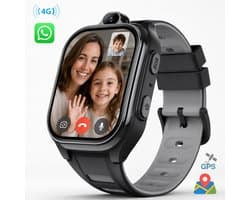 ISHIVA® PRO Smartwatch Kinderen - Kinder Smartwatch - GPS Horloge Kind (4G GPS) - Geschikt voor SIMkaart - met HD-camera & Videobellen - 800 mAh Long Battery - IPX7 Waterdicht - SOS Knop - School Mode - Voor iOS & Android - GPS Tracker - Zwart