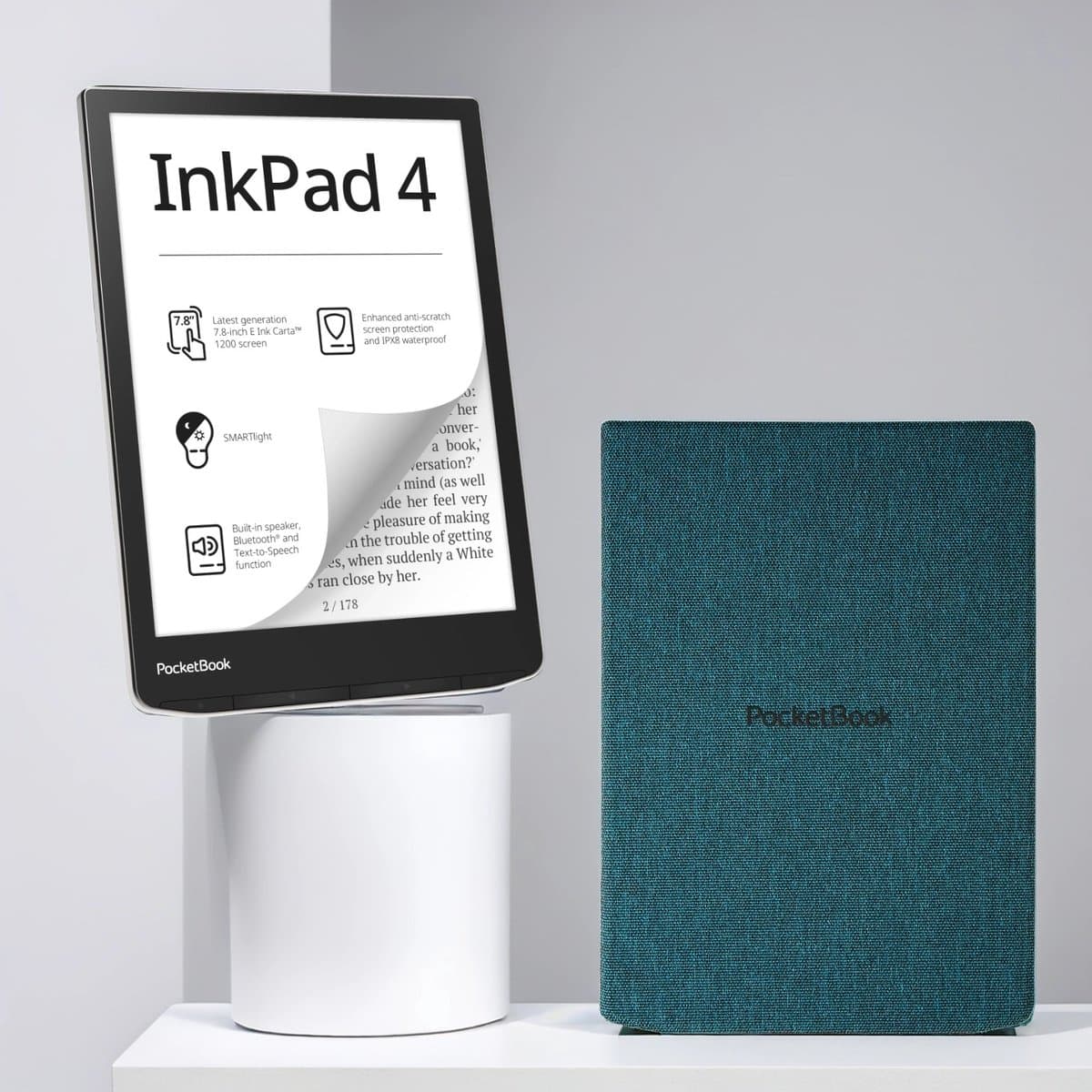 PocketBook InkPad 4 e-reader – 7.8 inch – 32 GB – waterdicht + Groene Sea Green Flip Cover – voordeelbundel — afbeelding 1