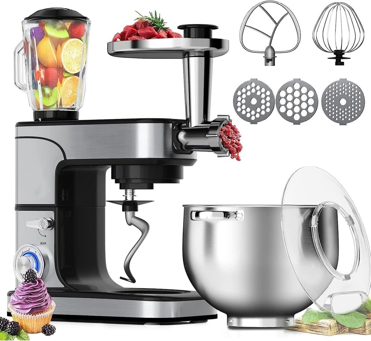 Keukenmachine - Multifunctionele mixer - Bakken en koken - Planetaire mengbeweging - 12 liter kom - Zilver — afbeelding 1
