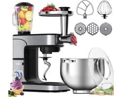 Keukenmachine - Multifunctionele mixer - Bakken en koken - Planetaire mengbeweging - 12 liter kom - Zilver